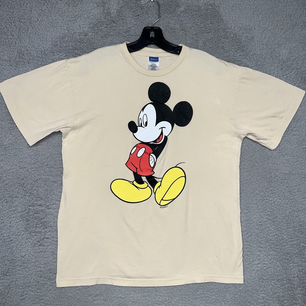 VTG Disney x Jerry Leigh T Shirt Men's Size L‎ Beige Jumbo Shy Mickey Mouse Tee
